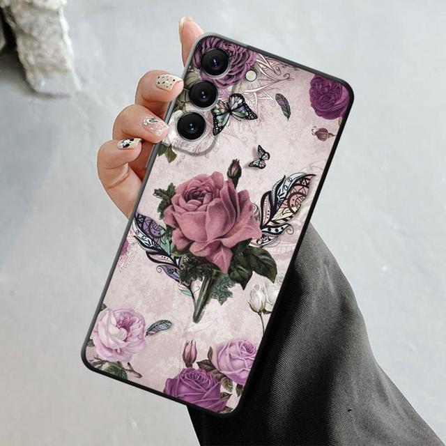 Shell For Samsung Galaxy S23 S22 S21 S20 Fe Ultra S10 S9 S8 Plus Note 20ultra 10plus Case Bling Aesthetic Butterfly Rose Art