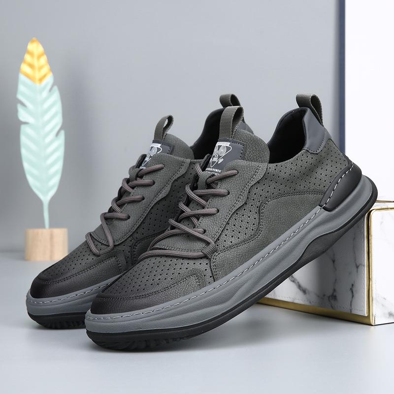 Hollow Punching Casual Leather Shoes Men's Extra Large Size 46 47 Leather Little White Shoes Versatile Breathable Board Shoes Tide