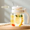 1000ML Sklenice s víčkem a brčkem Domácí kuchyně Průhledný tumbler s brčkem Šálek na kávu s uchem Láhev na vodu