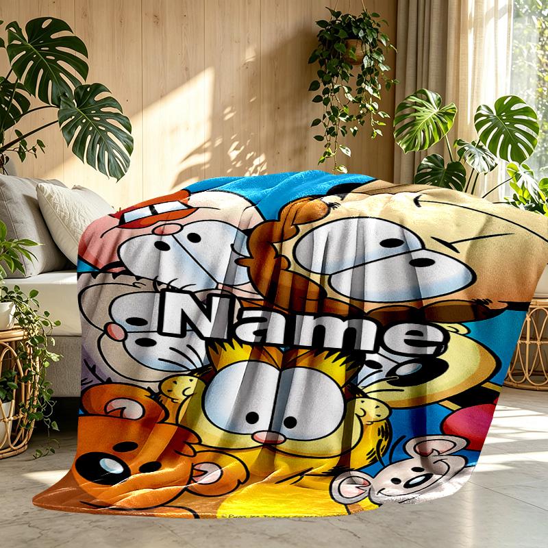 Custom Name Personalized Garfield Print Blanket, Home Decor, Bedroom, Sofa, Camping, Couch, Gifts for Birthday Christmas