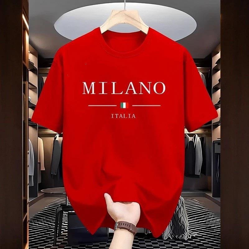 Men's Milan Print Loose Fit Cotton T-shirt - Summer Casual Sports Round Neck Short Sleeve.