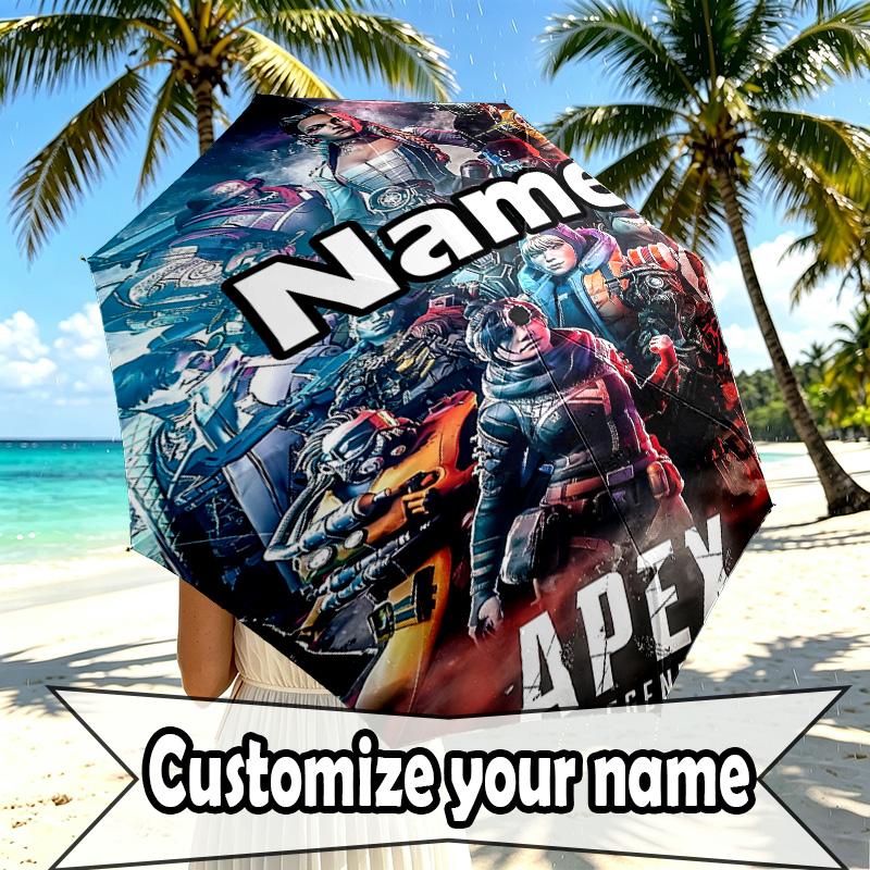 Custom Name Personalized Apex Legends Print Umbrella, Auto Open Close, 8‑Rib Sturdy Frame, Commute Camping Hiking Use, Birthday Gift