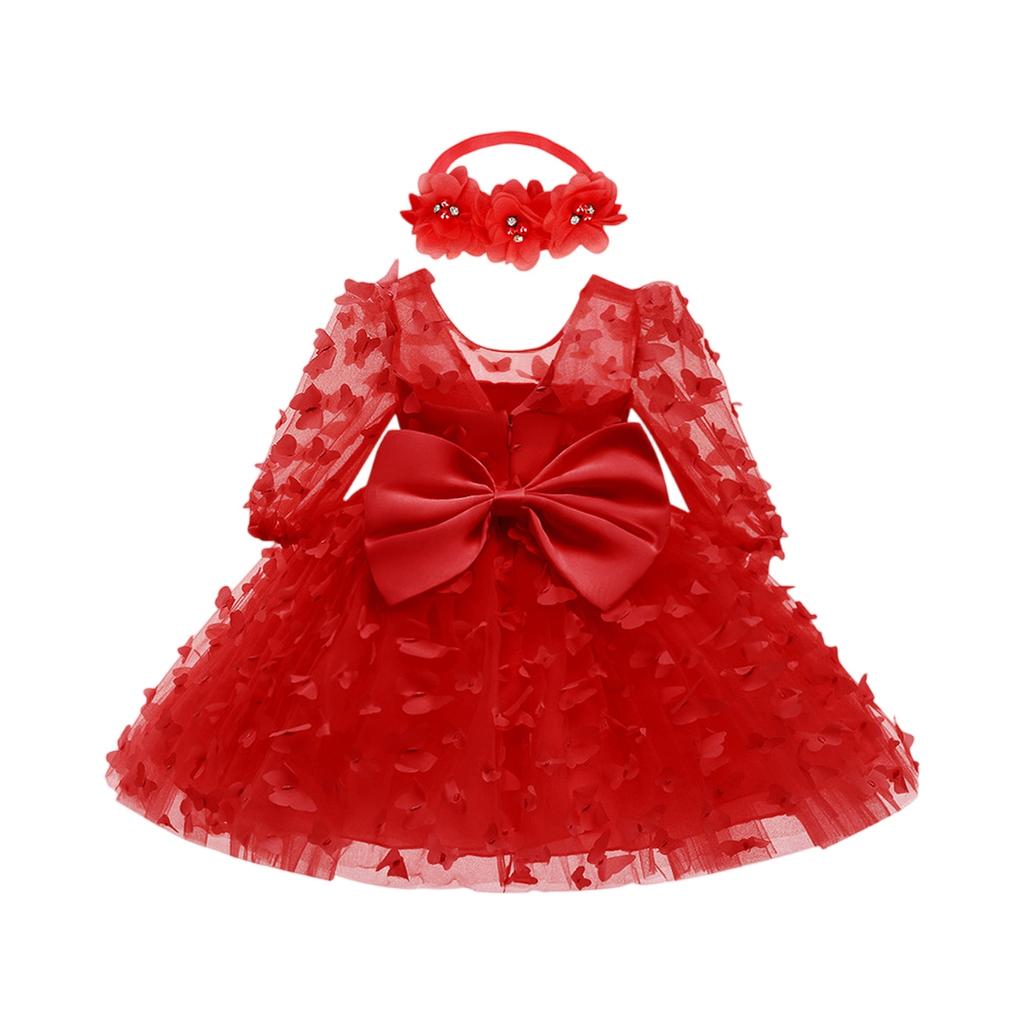 Girls' Tulle Bow Dress - 3D Floral Ball Gown