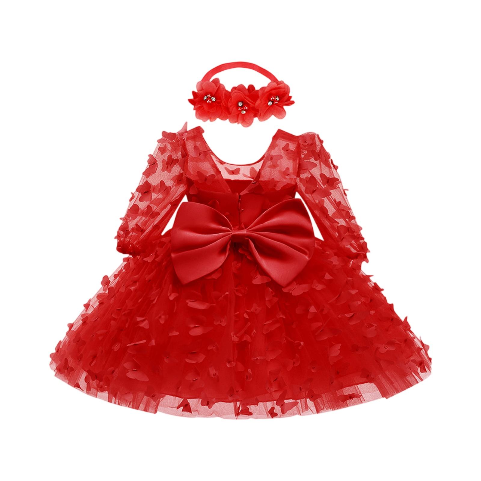 Девочковое платье с тюлевым бантом - 3D Цветочное бальное платье 6M