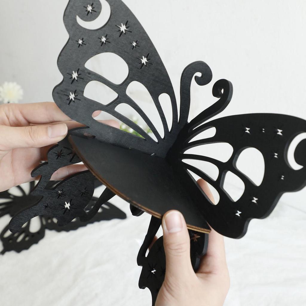 Black Wooden Hollow Butterfly Crystal Storage Shelf - Simple Wall Decoration for Home and B&B
