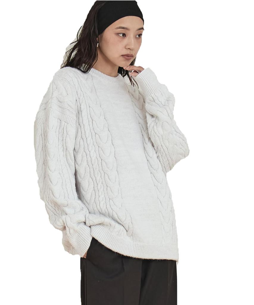 miette Oversized Cable Knit Sweater REXX1017 Free Size White Women's