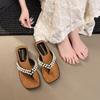 2025 Summer New Soft Leather Square Head Sandals Pinch Feet Cat and Slippers Wear Versatile Thin Heel Flip-flops Shoes Women