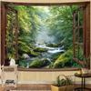 Misty Sunbeam Forest Tapestry Nature Green Tree Landscape Polyester Wall Hanging Aesthetic Bedroom Dorm Living Room Home Decor