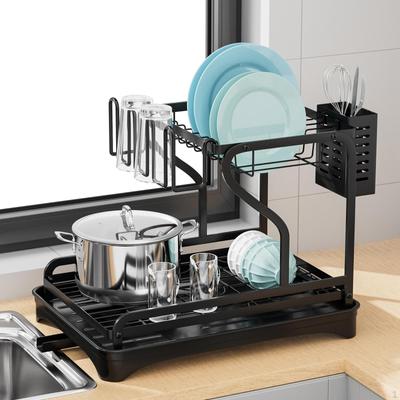Dish Drying Rack for Kitchen Counter Drainer Organizer 2 Tier Adjustable Spout Rust Resistant