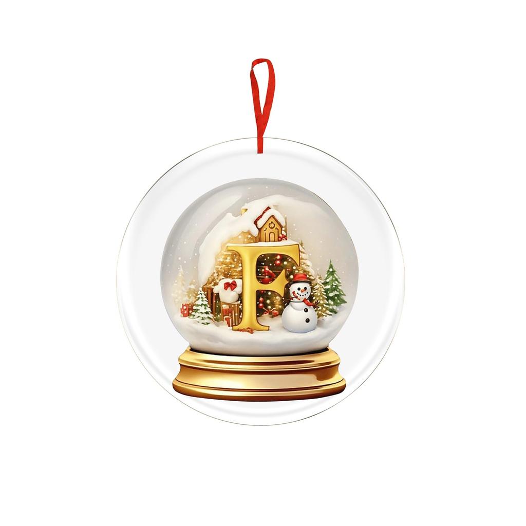 Christmas Ornament 2D 26 Letters Yellow Crystal Ball Acrylic Snowman Scene Festive Car Tree Hanging Decor Accessory