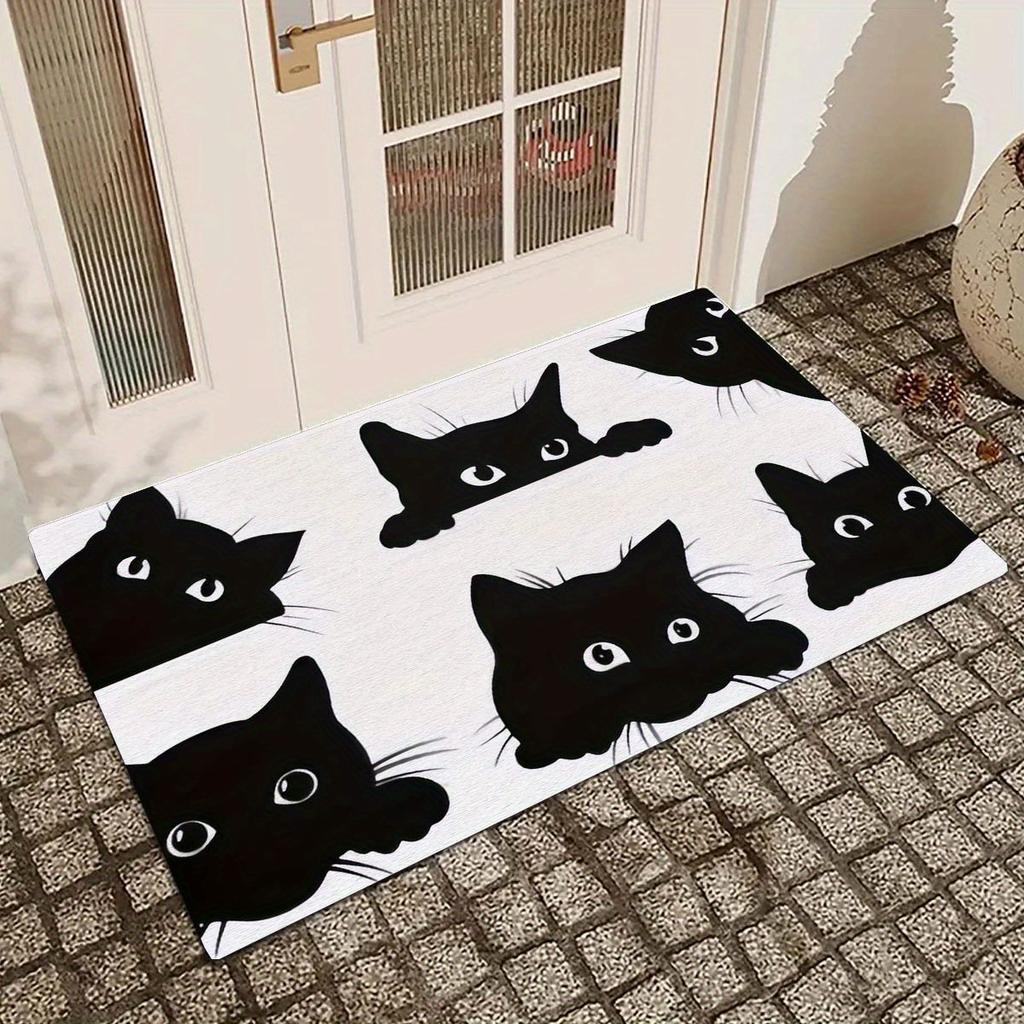 1pc black cat pattern kitchen carpet, anti-fouling carpet, bedroom, living room, bathroom floor mat, family room decoration