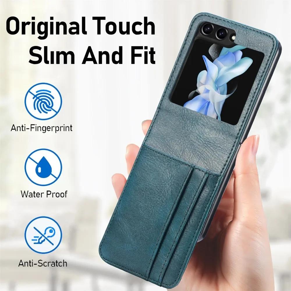 PU Leather for Samsung Z Flip 6 5 4 3 2 Flip6 Flip5 Flip4 Flip3 Flip2 5G Protective Phone Case with Multi-card Slot Holder Cover