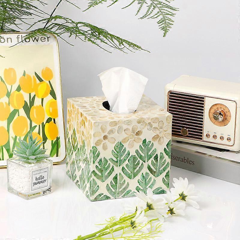 Kryt na krabičku na kapesníky s intarzií z perleti - Luxusní mramorové koupelnové doplňky - Dřevěný úložný prostor na toaletní papír - od MadeTerra