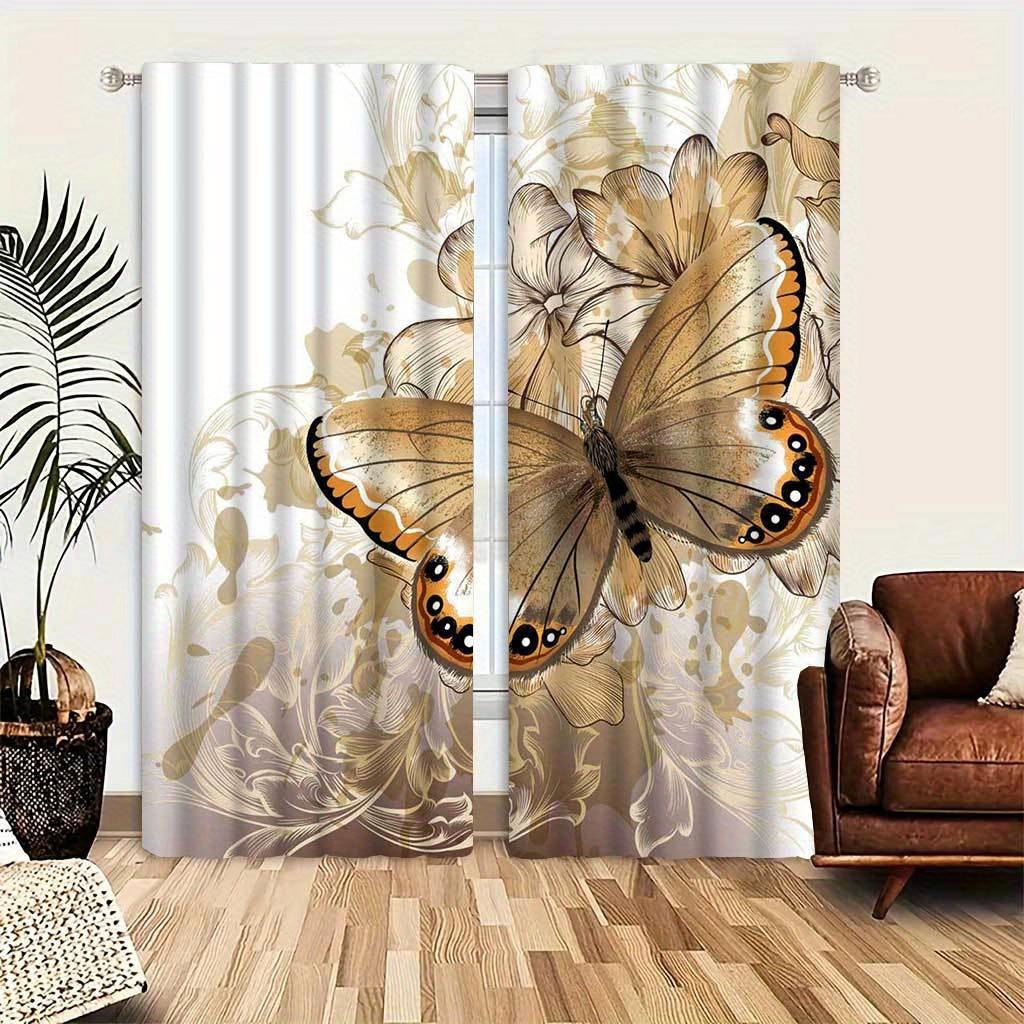Elegant Butterfly And Floral Print Curtains for Kitchen Living Room Bedroom Decor  Vintage Style Window Treatment 2pcs cortinas