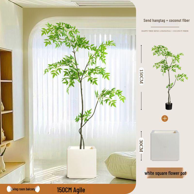 High-End Nandina Domestica Floor-Standing Faux Green Plant for Indoor Decoration