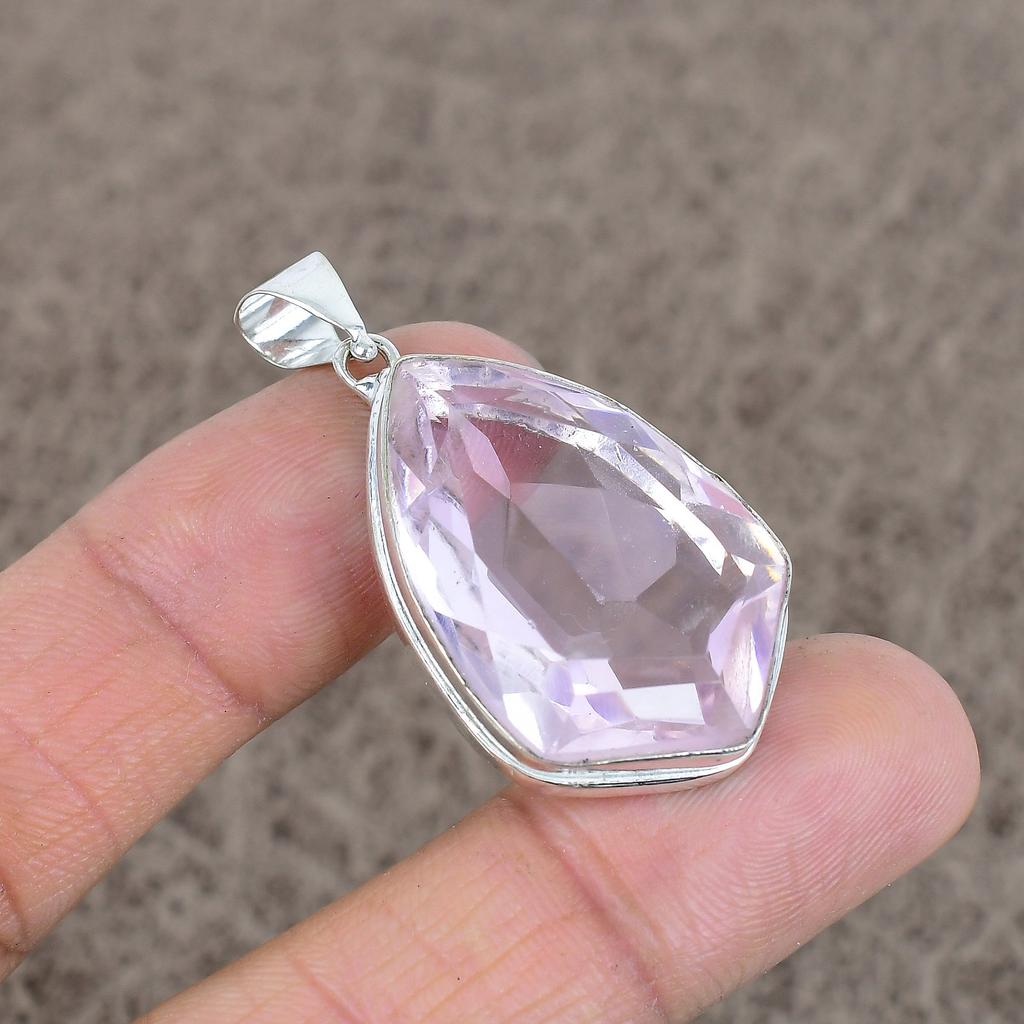 Pink Kunzite Gemstone Handmade 925 Sterling Silver Jewelry Pendant 1.81" KKG-44