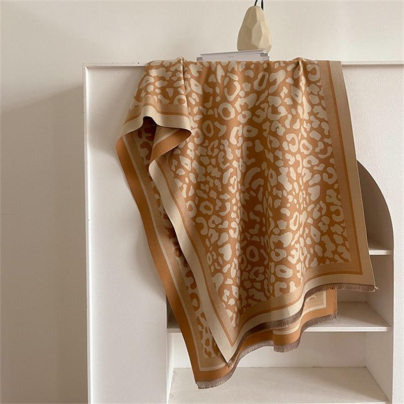 Luxury Cashmere Bright Leopard Print Women Scarf Winter Shawl and Wrap Bandana Pashmina Tassel Female Foulard Thick Blanket
