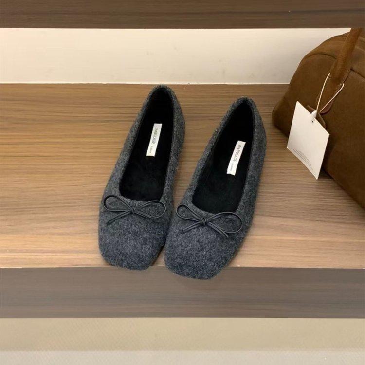 Flat bottom square head bow Doudou single shoes New spring French suede gentle evening shoes
