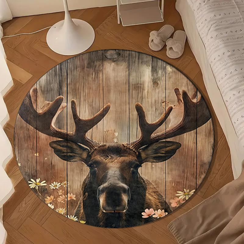 Deer With American Flag Background Round Rug for Livingroom,Bedroom, Palyroom, Chair Rug, Area rug, Circle Carpet, Large Size Fan Christmas gift