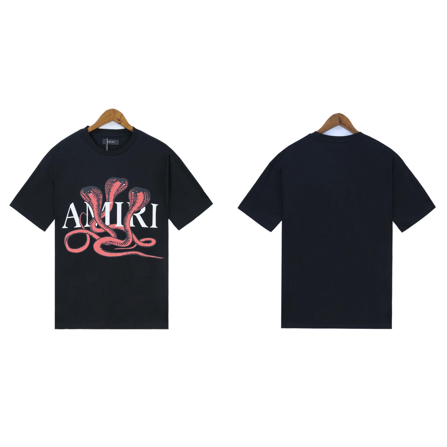 

2205 Amiri 2025 Літо Нова Чоловіча та Жіноча Вільна Бавовняна Футболка Великого Розміру для Пари з Принтом Зміїного Візерунка L