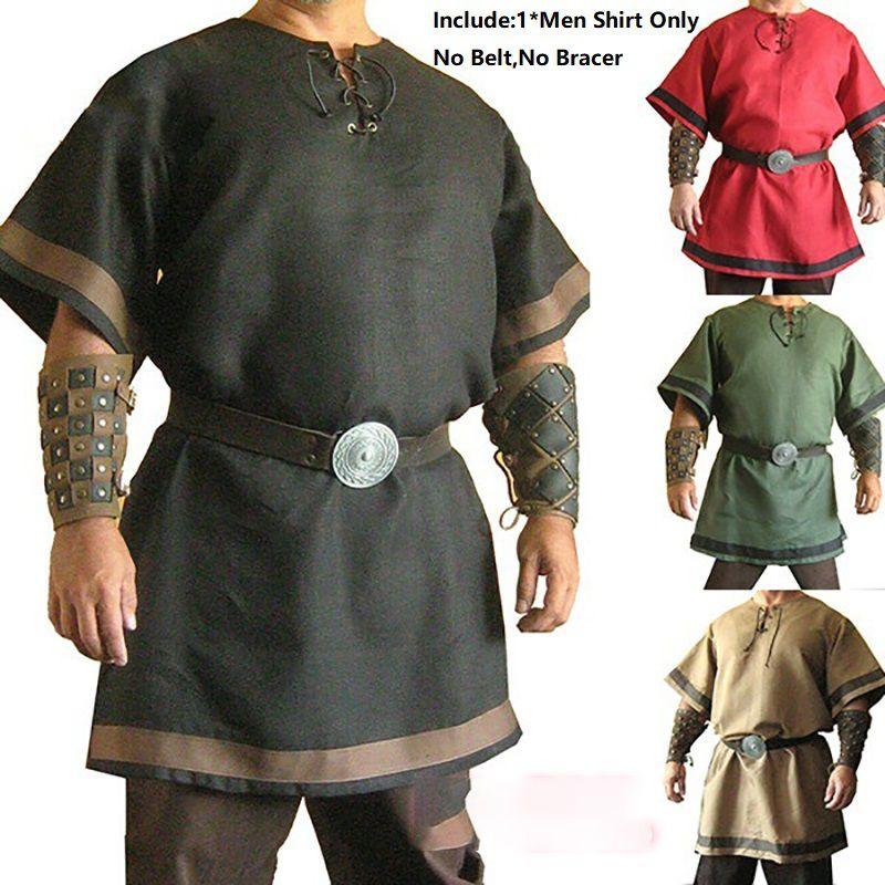 Medieval Norman Viking Costume Short Sleeve Tunic Top For Halloween Parties