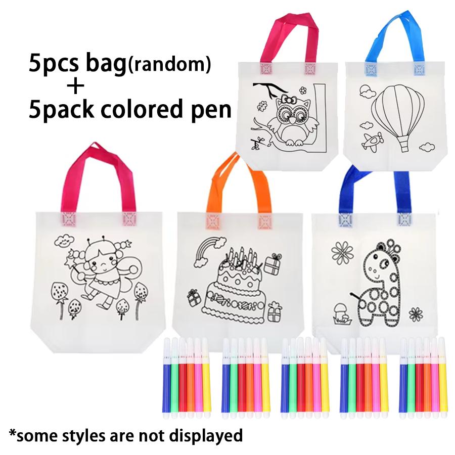 5/10/20pcs Double-sided Graffiti Bag & Colored Pen DIY Handcraft Coloring Painting Kit Birthday Party Creative Art Supplies XJM