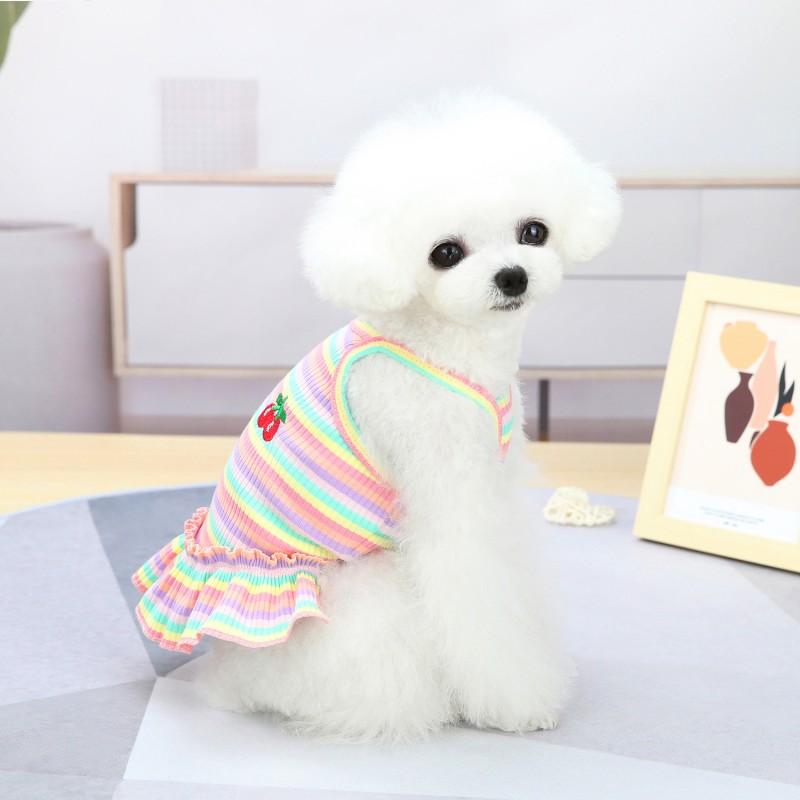 Pet Dog  Ruffle Striped Skirts Vest for Bulldog Cat Sweet Spring Summer Party Slim Dress Puppy Skirt