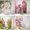 Bunte Schöne Frische Blumen Duschvorhang Badezimmer Wasserdicht Polyester Schmetterling 3D Druck Vorhänge für Badezimmer Dusche
