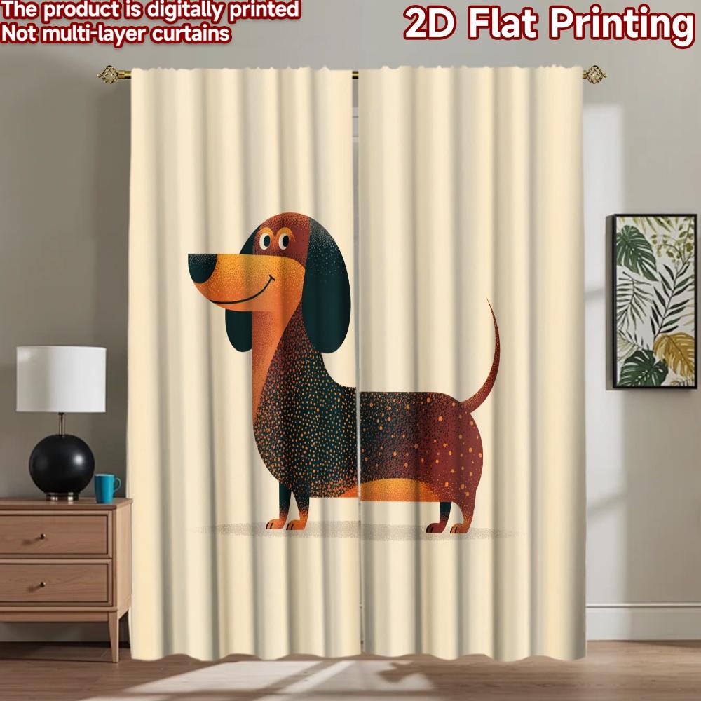 2D flat printing 2pcs Scene Curtain Dachshund dog cute pet Digital Printed Polyester Drapes Family Party Perfect for All Season