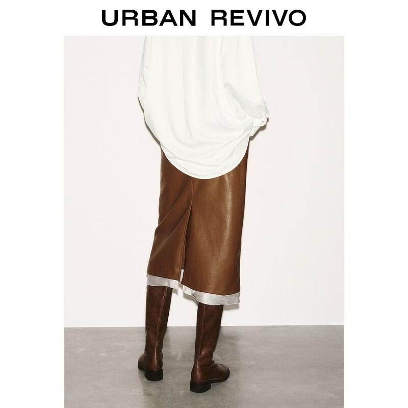 UR 2026 Women's Retro PU Patchwork Midi Skirt