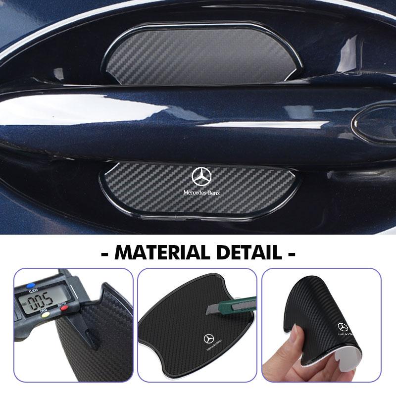 4PCS Carbon Fiber Car Door Handle Protection Sticker Emblem Accessories For Mercedes Benz AMG A C E S G Class W201 W210 W108 BV4