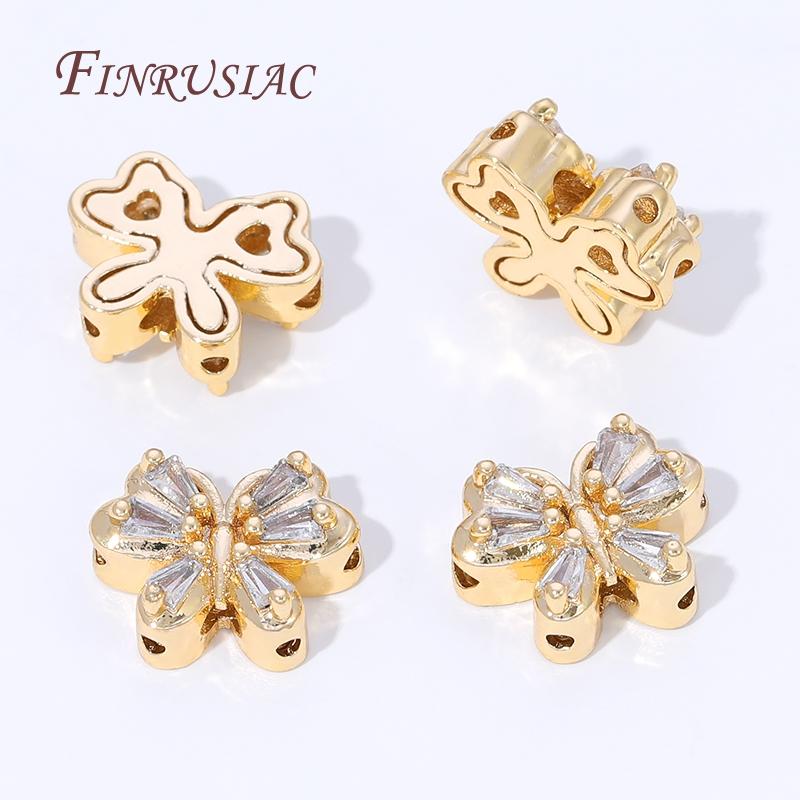 18K Gold Plated Brass Zircon Beads,Heart Spacer Beads For Jewelry Making Supplies,Metal Separator Beads,Bracelets Accessories