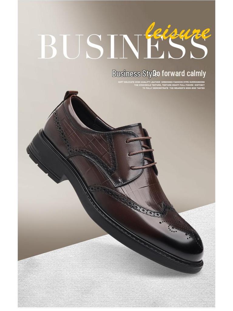 Men's Genuine Leather Crocodile Pattern Business Shoes - Comfortable, Wear-resistant, High-end Cowhide