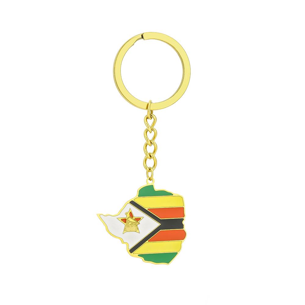 Zimbabwe Flag Map Keychain: Ethnic Style Stainless Steel Accessory for Men and Women