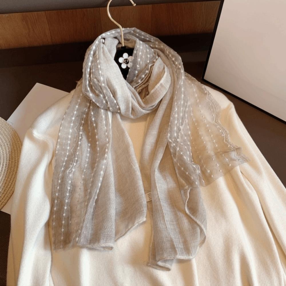 Solid Color Cotton Linen Scarf Retro Silk Scarf Literary Flaxen Lace Scarf  for Women