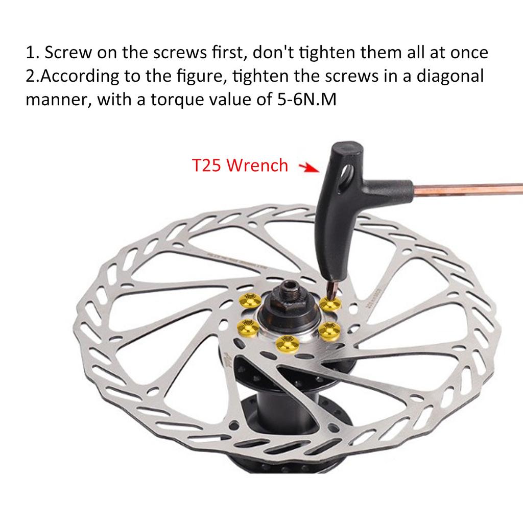 M5x10mm Mountain Bike Brake Disc Titanium Steel Screw Bicycle Universal T25 Head BoltsYellow
