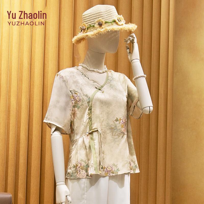YUZHAOLIN Chinese Style Mom s Summer Short-Sleeve T-Shirt Two-Piece Set XL