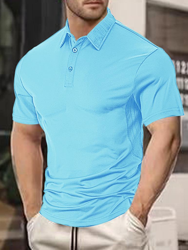 Fashion New Breathable Summer Short-sleeved Polo Solid Color Lapel Button Casual Sports Men's Polo