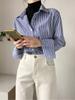 Casual Striped Shirt for Women Long-sleeved Loose Professional Shirt Blue Cardigan Tops Female Clothing Autumn