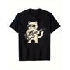 Cool Cat Playing Guitar Graphic Tee Funny Rock Star Men's Short Sleeve T-Shirt
