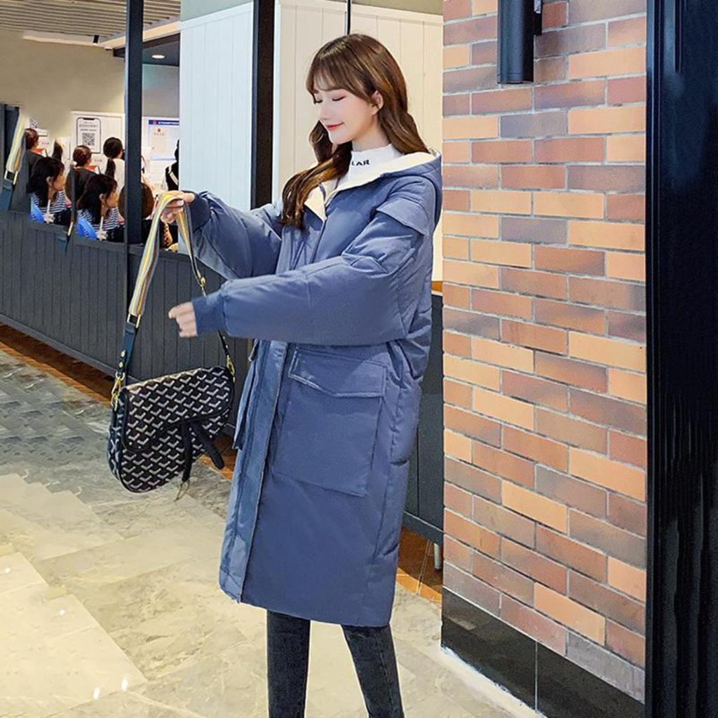 Women's Mid-length Down Padded Jacket Coat Winter Loose Large Size Hooded Thick Warm Parkas
