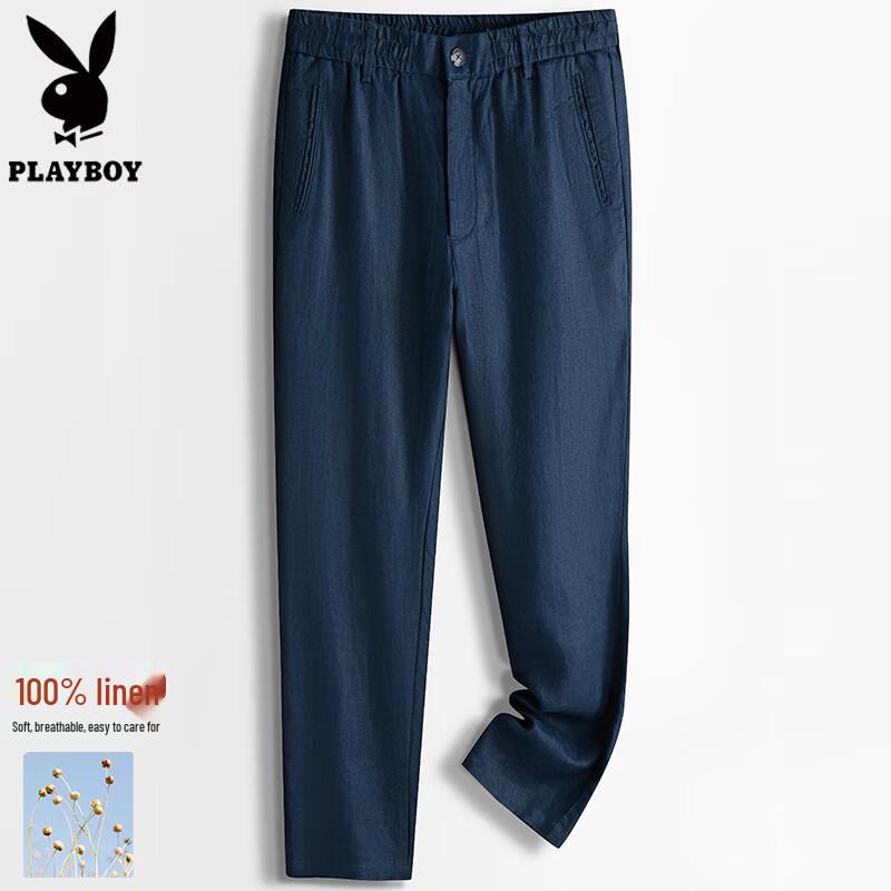 PLAYBOY Men s Premium Linen Straight-Leg Casual Pants XL
