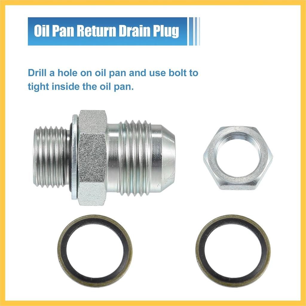 10AN-M18x1.5 Turbo Oil Pan Return Drain Plug Adapter Oil Pan Return Drain Plug Fit W/Bolt Sea O-Ring Rust Resistance Metal Steel Bolt on Type Silver