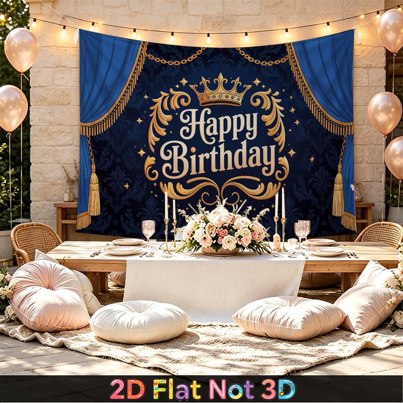 Party Backdrop Happy Birthday Birthday Crown Blue Photo Booth Background Front Door Decor