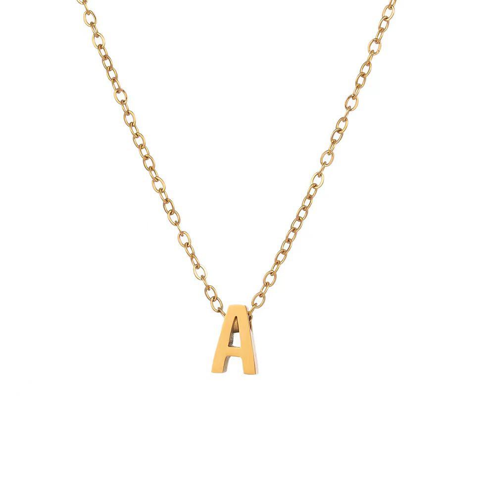 Elegant 18K Gold Titanium Letter Pendant Necklace - Durable and Versatile Clavicle Chain