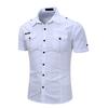 Men Shirt Solid Color Simple Casual Turn-down Collar Flap Pockets Summer Shirt Daily Clothes
