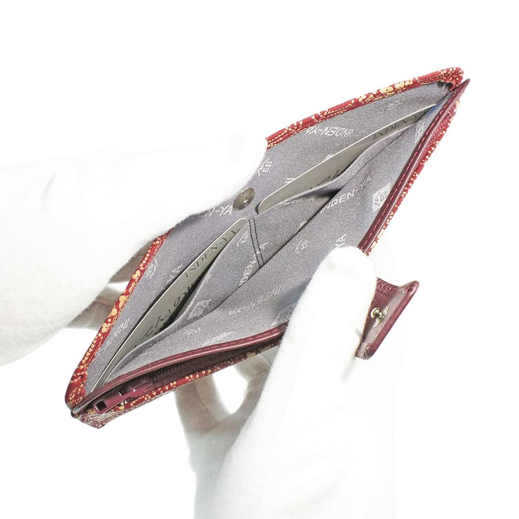 Inden Long Wallet Bundle L Thin Deerskin Red x White Lacquer Hydrangea Pattern [Indenya] 2107-13-174