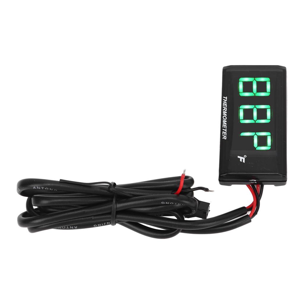 LCD Motorcycle Thermometer Ultra Thin Waterproof Water Temp Meter with 10MM Sparking Plug Adapter DC12V Green