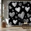 1pc Black and white heart-patterned shower curtain, polyester fabric, machine washable, suitable for bathroom décor.