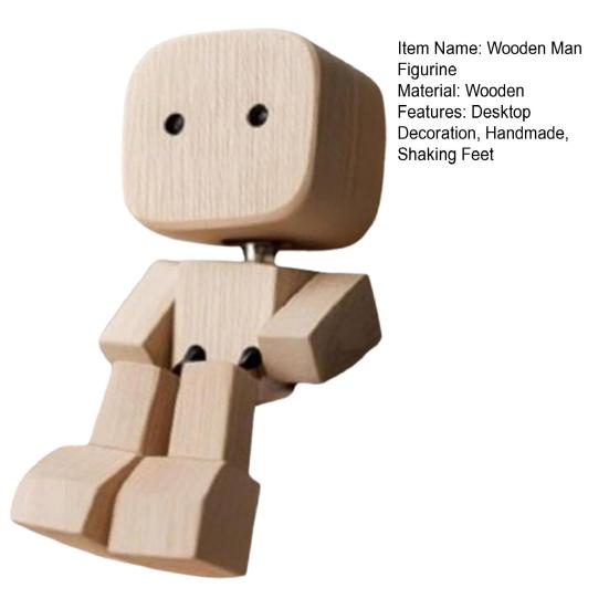 1/2/3Pcs Shaking Wooden Man Figurine Handmade Shaking Feet Wooden Doll Car Dashboard Desktop Decoration Ornament